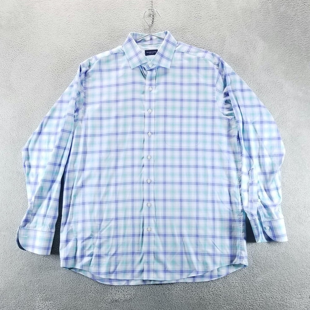 Proper Cloth Dress Shirt Mens XL Blue Green Plaid‎ Long Sleeve Spread Collar